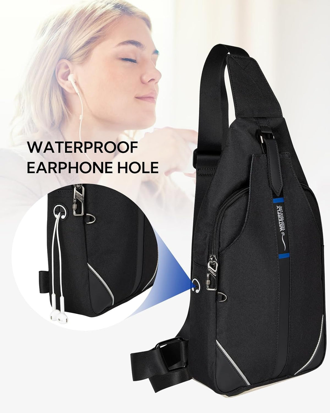 WATERFLY Anti-Diebstahl Sling Bag für Damen und Herren Brusttasche Hippie Crossbody Bag Multipurpose