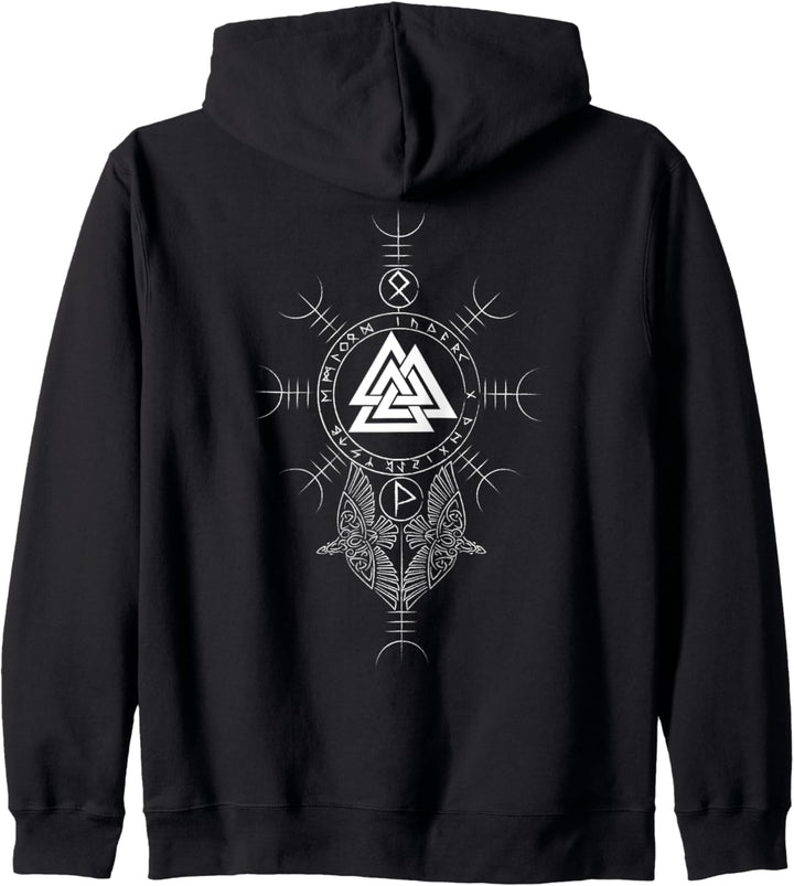 Classic Wikinger Symbole - Valknut - Aegishjalmur (on back) Kapuzenjacke