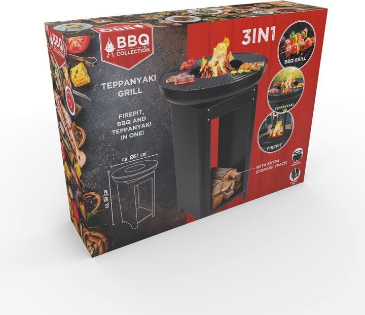 BBQ Collection 3-in-1 Feuerschale und Teppanyaki Grillrost - Feuerkorb - Plancha Grillplatte - 61 x