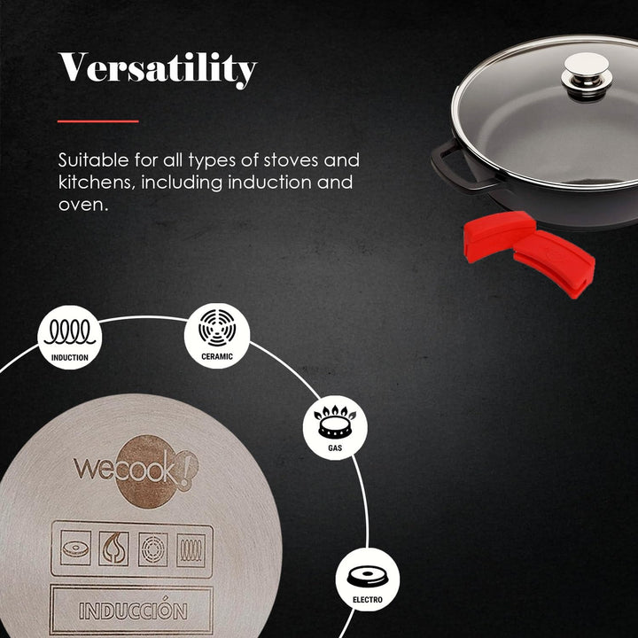 WECOOK! Ecostone Niedrige Kochtopf 30cm Induktion mit Glasdeckel, Antihaftbeschichtung XTRA DUPONT Ö