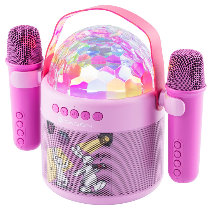 GOGEN Disco Kinder‑Bluetooth‑Party‑Lautsprecher I 6,5W I Karaoke mit 2 Mikrofonen I Licht‑Effekte I