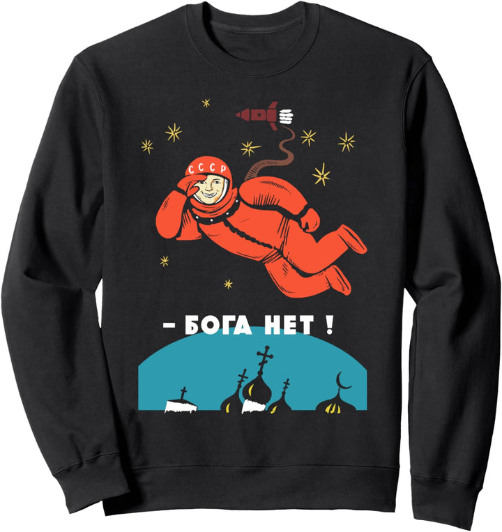 There's No God T-Shirt Retro Atheist Yuri Gagarin Space Sweatshirt