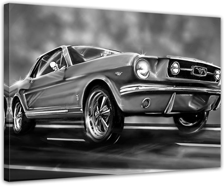 Bilderdepot24 Bild auf Leinwand | Mustang Graphic - schwarz weiss I in 80x60 cm als Wandbild | Wand-