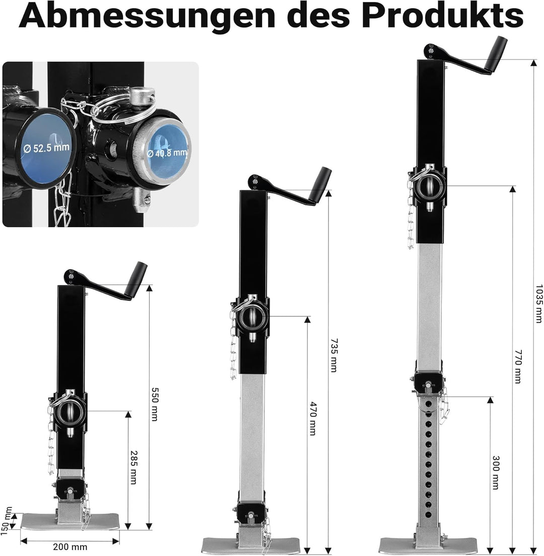 Wiltec Stützfuss 900 kg Kurbel Oben mit Rohrhalterung, höhenverstellbare Anhängerstütze mit Fusspeda