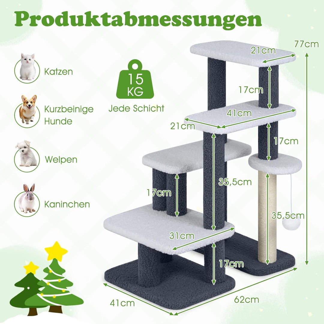 GOPLUS Katzentreppe 4-stufige, 2 in 1 Kratzbaum Hundetreppe mit Sisal-Kratzpfosten, 4 grosse Plattfo
