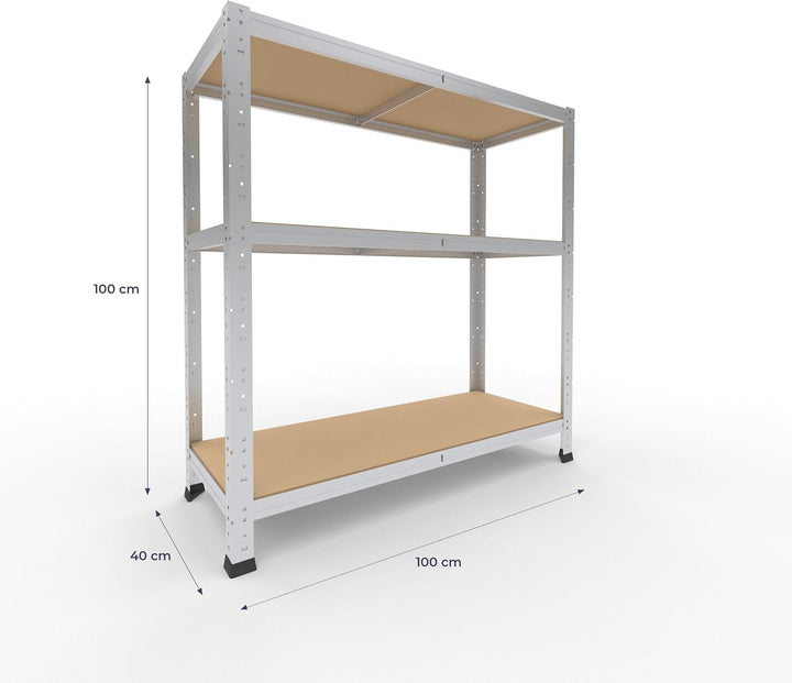 shelfplaza Home 100x100x40 cm Schwerlastregal in verzinkt mit 3 Böden und 175 kg Traglast pro Boden
