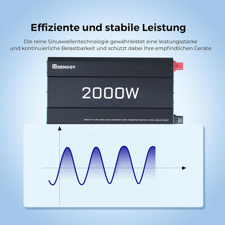 Renogy 2000W/4000W 12V zu 230V Reiner Sinus Wechselrichter mit Netzvorrangschaltung, Spannungswandle