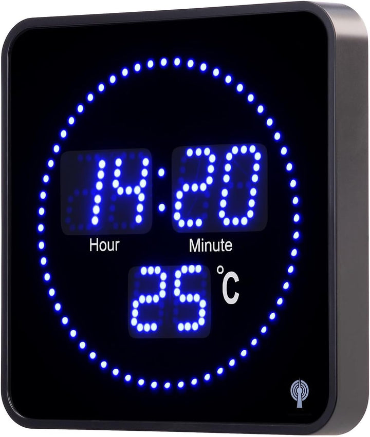 Lunartec Funkuhr: Flache LED-Funk-Tisch- und Wanduhr, Temperatur-Anzeige, Blaue LEDs (Digital Wanduh