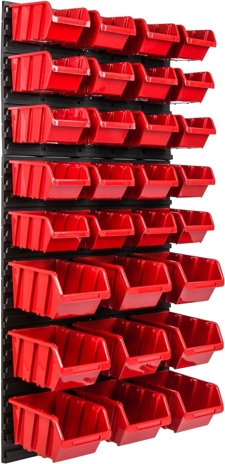 Lagersystem Werkstattregal | 57 x 116 cm | 29 stck. Box | Wandregal mit Stapelboxen - Wandplatten Ex