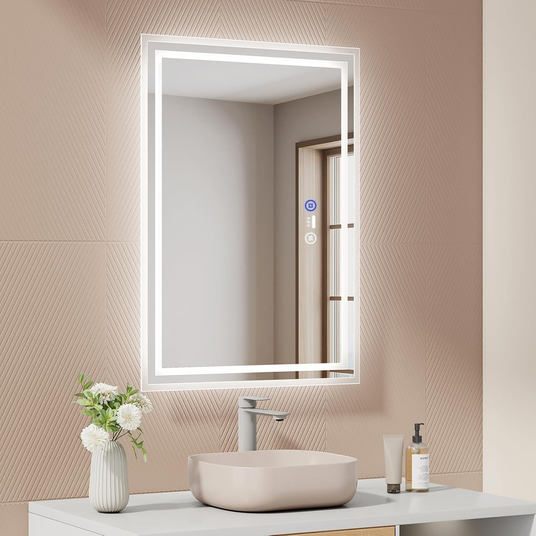 EMKE LED Badspiegel 70x50 cm mit Bewegungssensor, 3 dimmbare Lichtfarben, beschlagfrei, Touch, autom