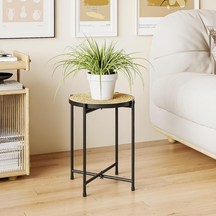 Bamworld Runder Pflanzenständer für draussen Blumenhocker Pflanzenhocker Blumenständer Metall Schwar