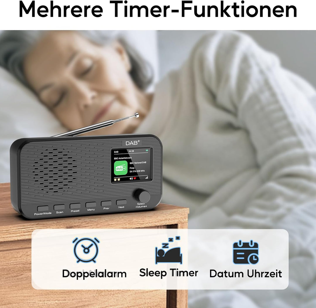 DAB Radio mit Bluetooth, wiederaufladbares UKW-Digitalradio, Radios batteriebetrieben, tragbares DAB