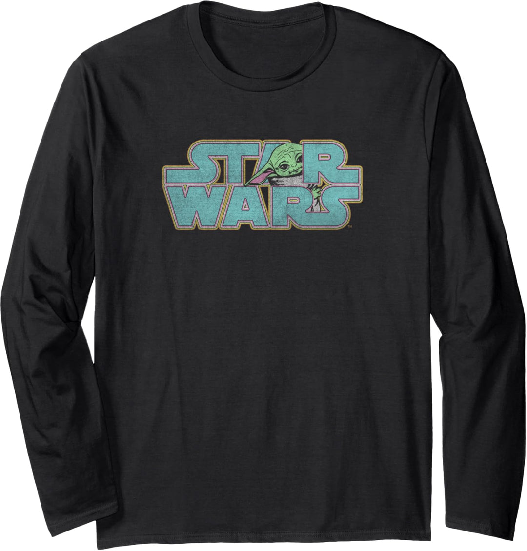 Star Wars The Mandalorian Child Hiding Logo Langarmshirt