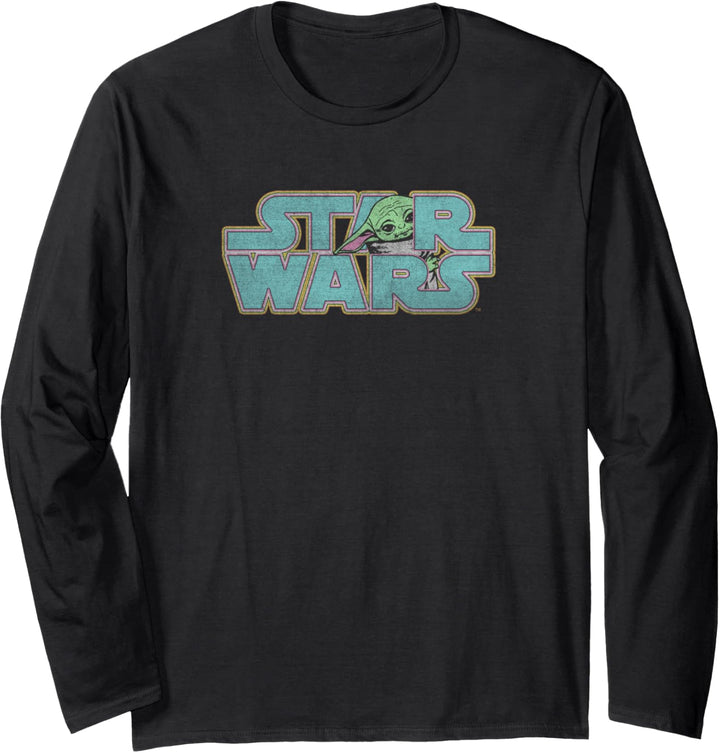 Star Wars The Mandalorian Child Hiding Logo Langarmshirt