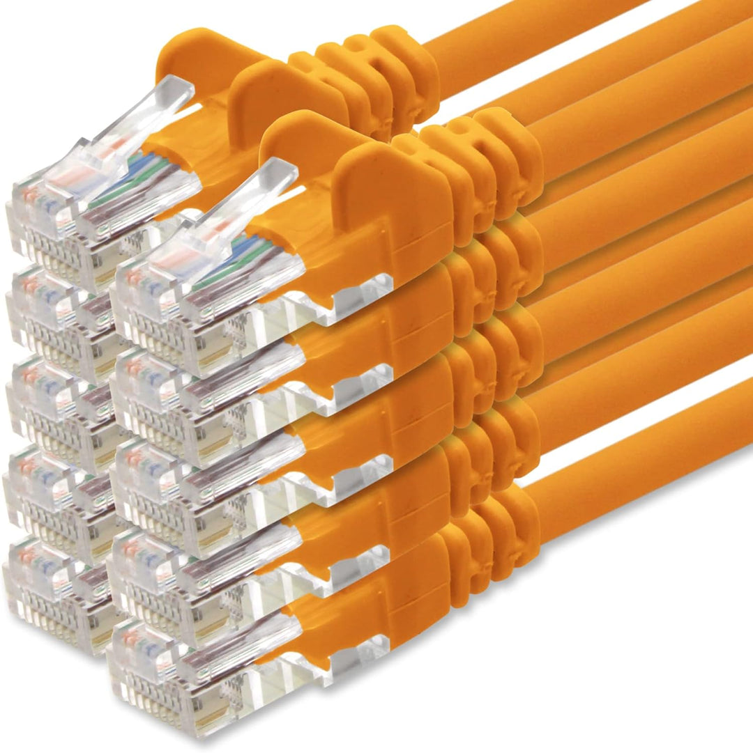 1aTTack.de Netzwerkkabel Cat.6 - orange - 10x - 10m - (Set) - CAT6 Ethernet Kabel Lankabel 1000 Mbit