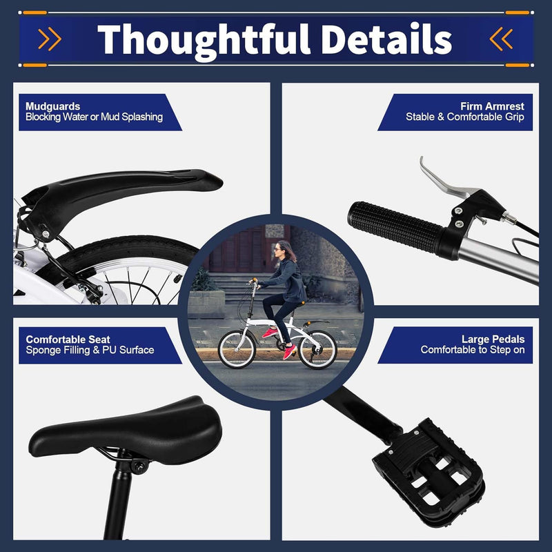 20" 7-Gang Faltrad Klappfahrrad Klapprad Folding FahrräDer Faltbare Erwachsene City Bike Faltbares E