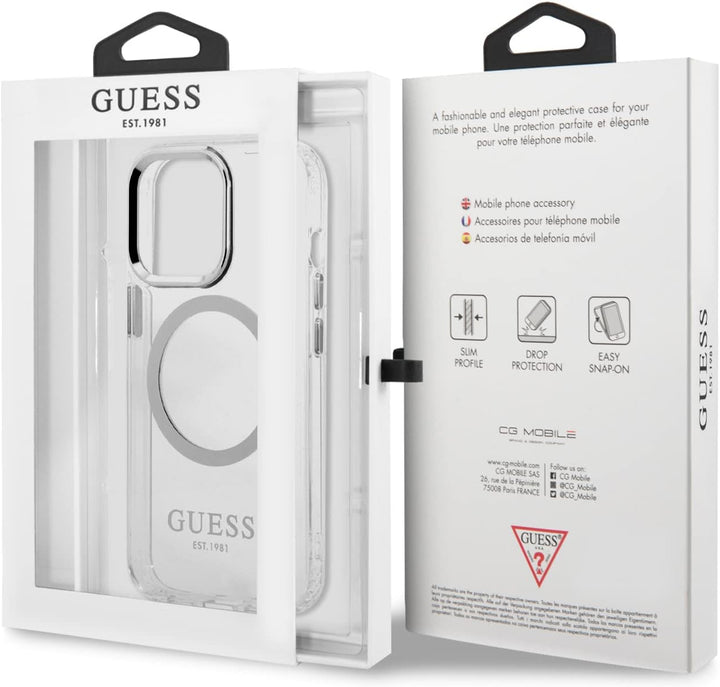 Guess GUHMP13LHTRMS Hülle für iPhone 13 Pro / 13 6,1" Silber/Silver Hard case Metal Outline