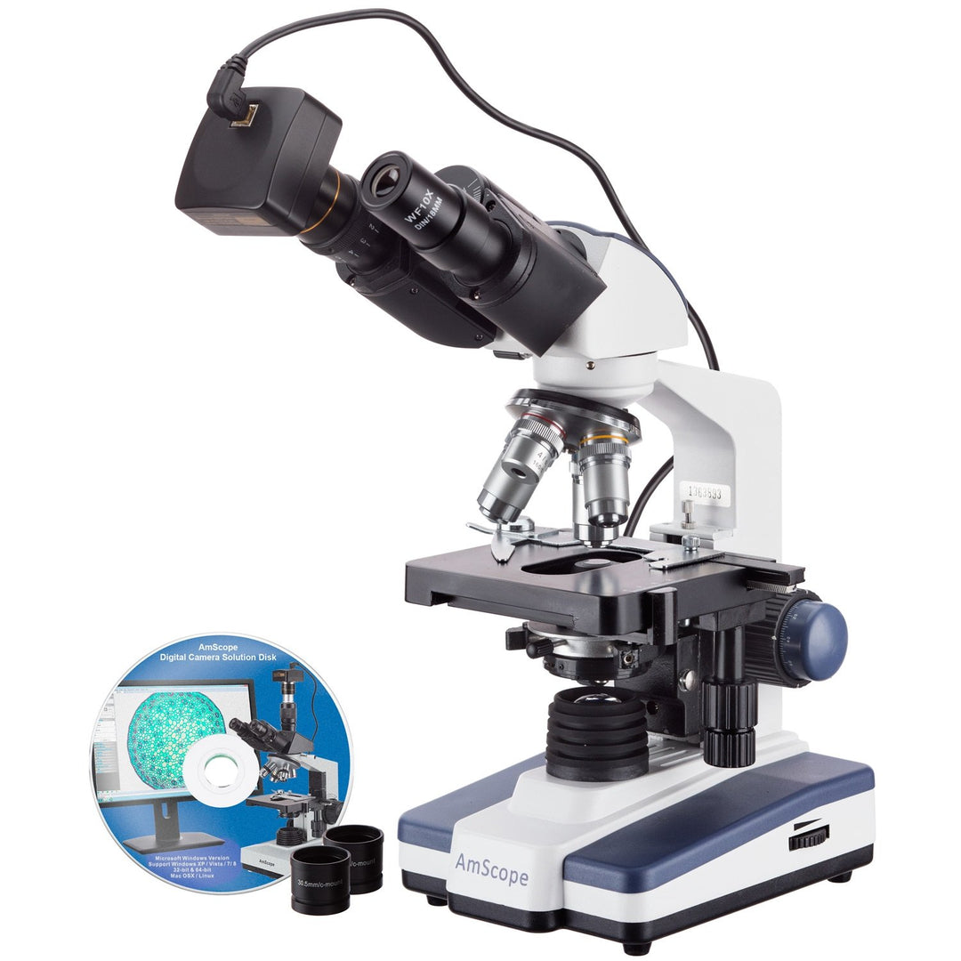 AmScope B120C-10M 40X-2500X LED Lab Binokular-Verbundmikroskop mit 3D-Bühne und 10MP-Kamera