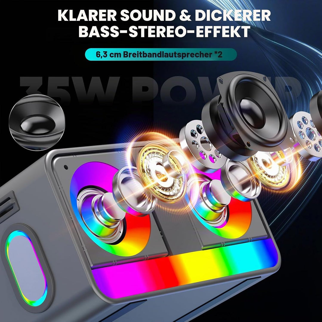 Karaoke-Maschine : Echter Tragbarer Lautsprecher mit 35W, 8-Stunden-Autonomie, 2 Aufladbare Drahtlos