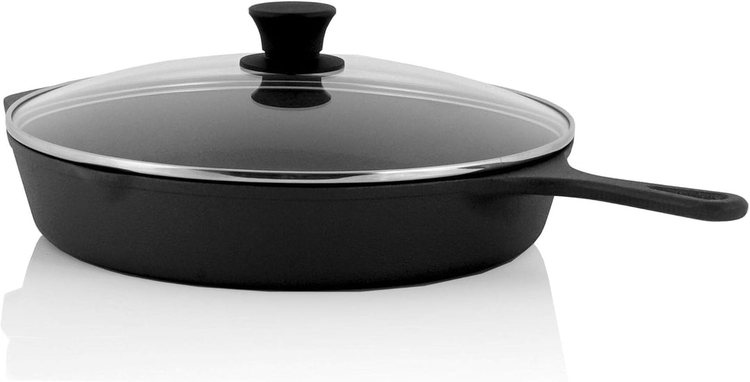 BBQ-Toro Gusseisen Grillpfanne mit Glasdeckel (Ø 30 cm) | Gusseisenpfanne, Grillbratpfanne, Bratpfan