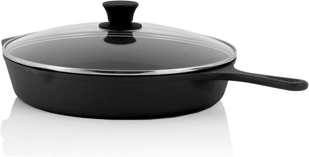 BBQ-Toro Gusseisen Grillpfanne mit Glasdeckel (Ø 26 cm) | Gusseisenpfanne, Grillbratpfanne, Bratpfan