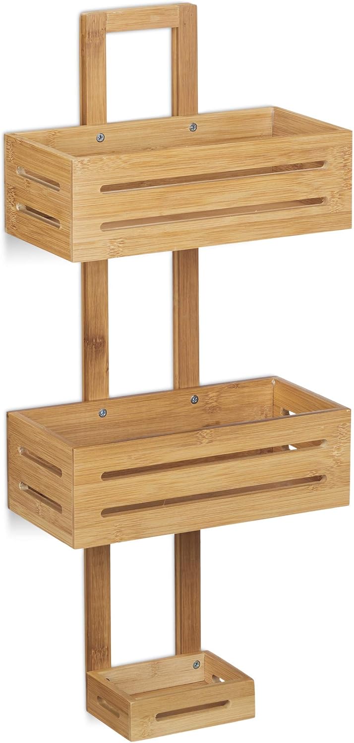 Relaxdays Duschregal Bambus H x B x T: 65 x 28 x 15,5 cm Duschablage aus Holz als Hängeregal Dusche