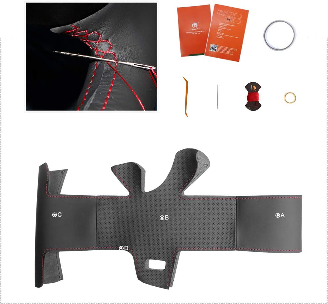 MEWANT Hand Nähen Schwarz Kunstleder Mikrofaser Leder Auto Lenkradhülle Lenkradbezug für F-iat 500 2