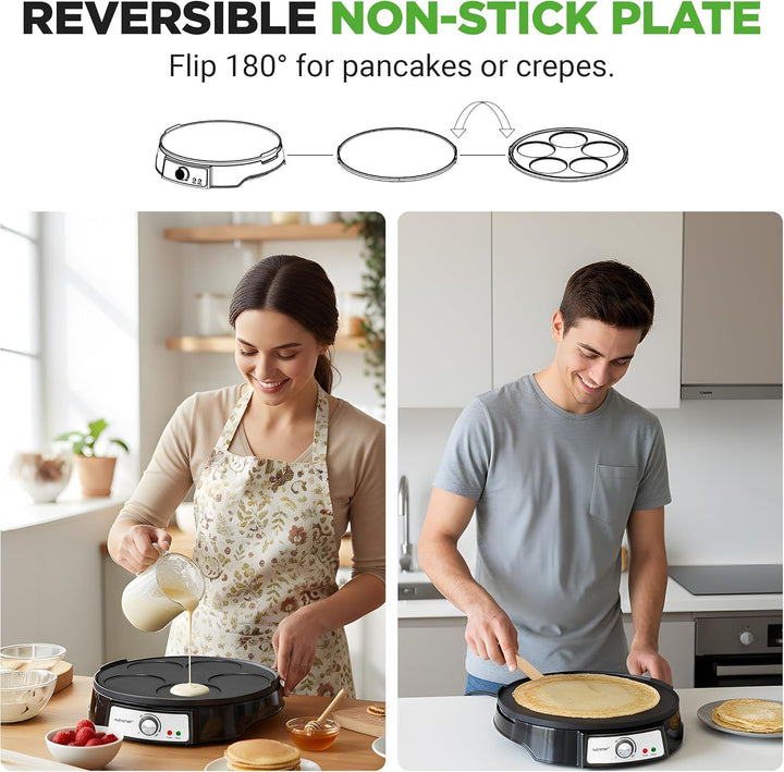 NutriChef Crepes Maker 30 cm mit Abnehmbarer Wendeplatte - Antihaft Oberfläche, LED Anzeige und Temp