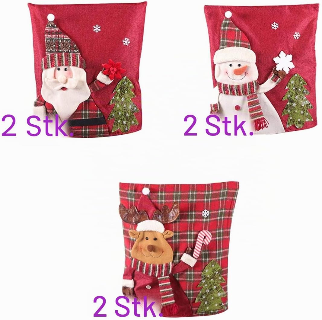 LAMF Weihnachtsstuhlhussen-Set, 6 Stück, 3D-Stuhlhussen mit Weihnachtsmann, Schneemann, Elch, Weihna