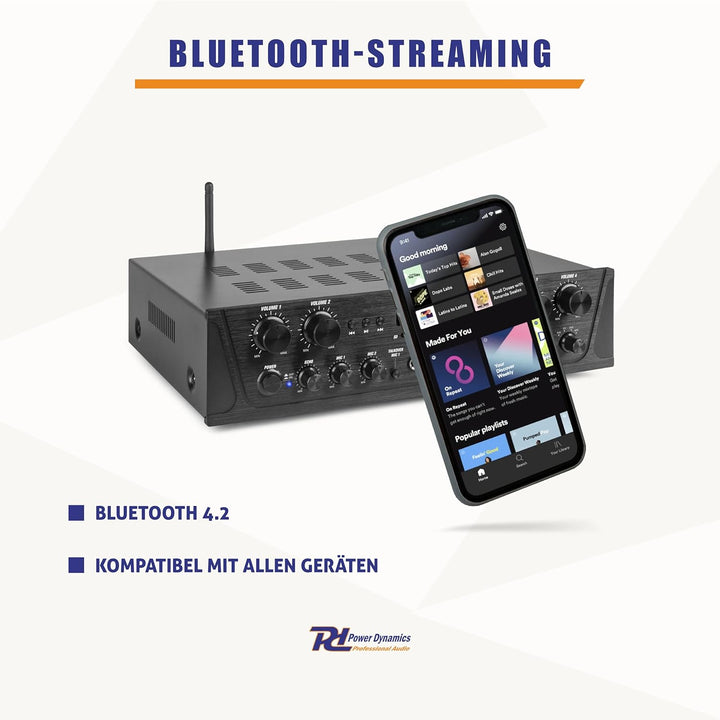 Power Dynamics PV240BT - 4 Kanal Stereo Verstärker Bluetooth, 400 Watt Amplifier Hifi Receiver, Fern