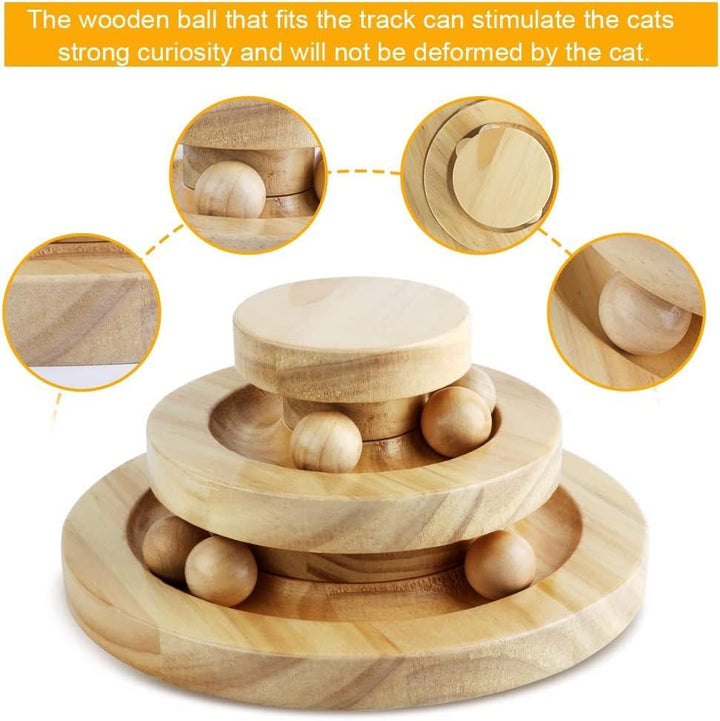 Tarnel Interaktives Katzenspielzeug aus Holz zweilagig drehbar Smart Track Ball Schaukelrolle Gesche