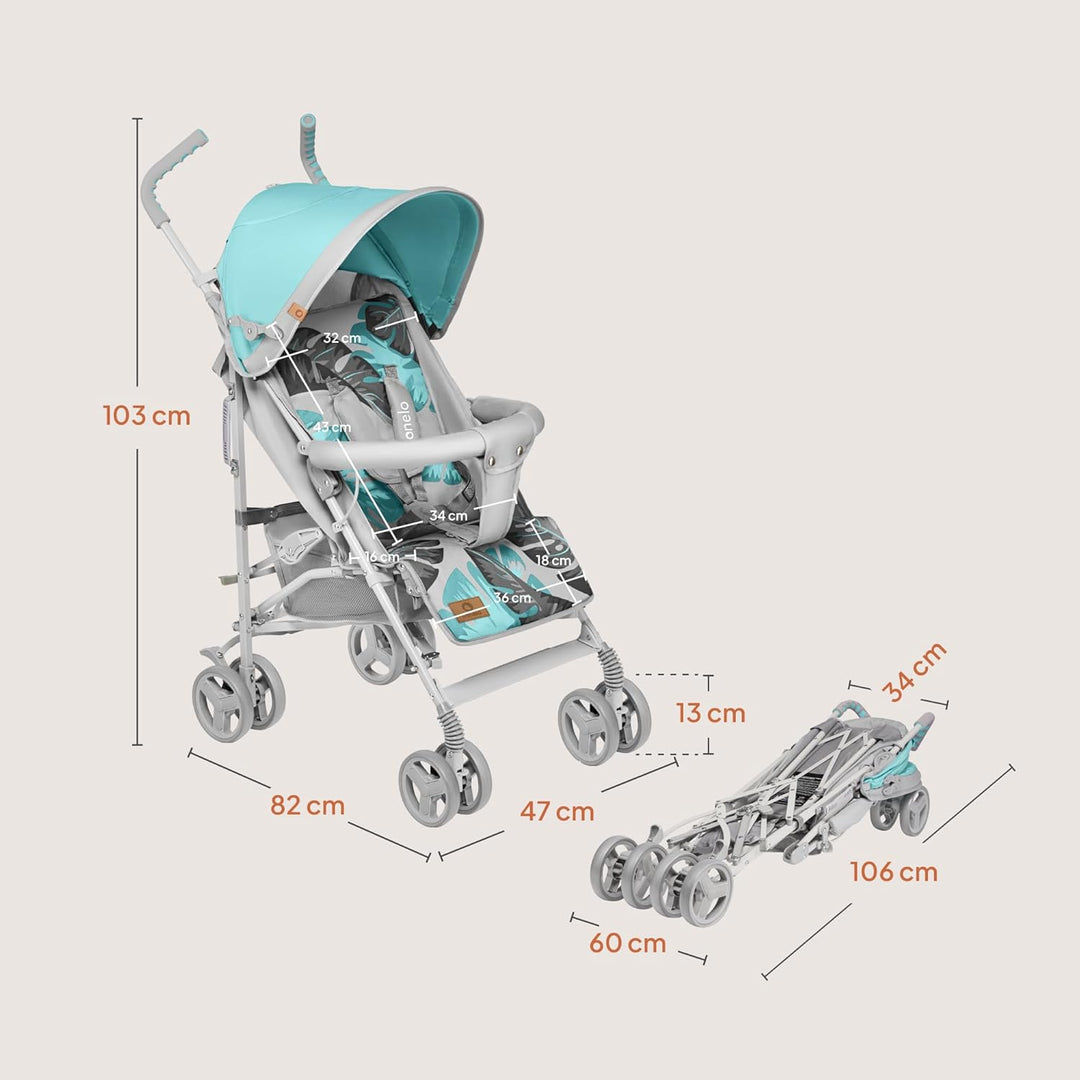 LIONELO Elia Buggy klein zusammenklappbar Kinderwagen bis 15 kg, Rücken und Fussstützenverstellung H