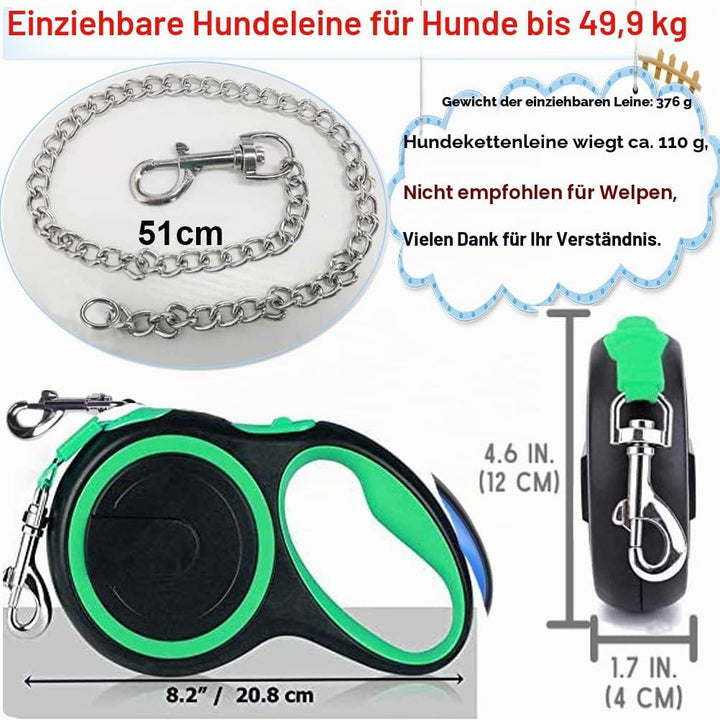Einziehbare Hundeleine Strapazierfähig mit Anti-Biss-Stahlkette, Hundeleine 5 m mit Kette Leinen Nyl