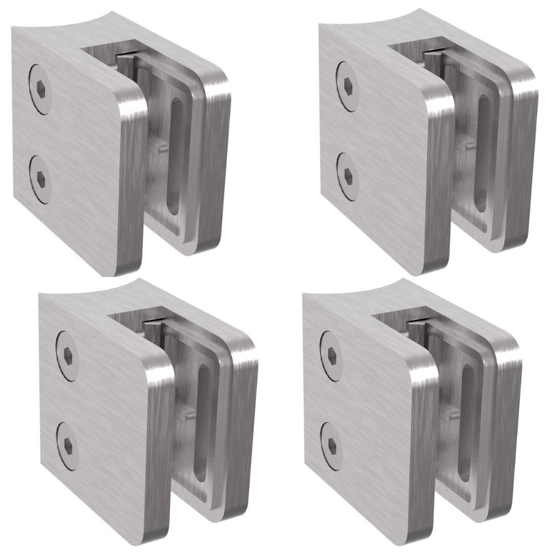 Sellon24® 4 Stück Glashalter Edelstahl V2A Glasklemme Eckig 30x30 MOD29 Glas 4-8mm 42,4/Flach (Mod 2