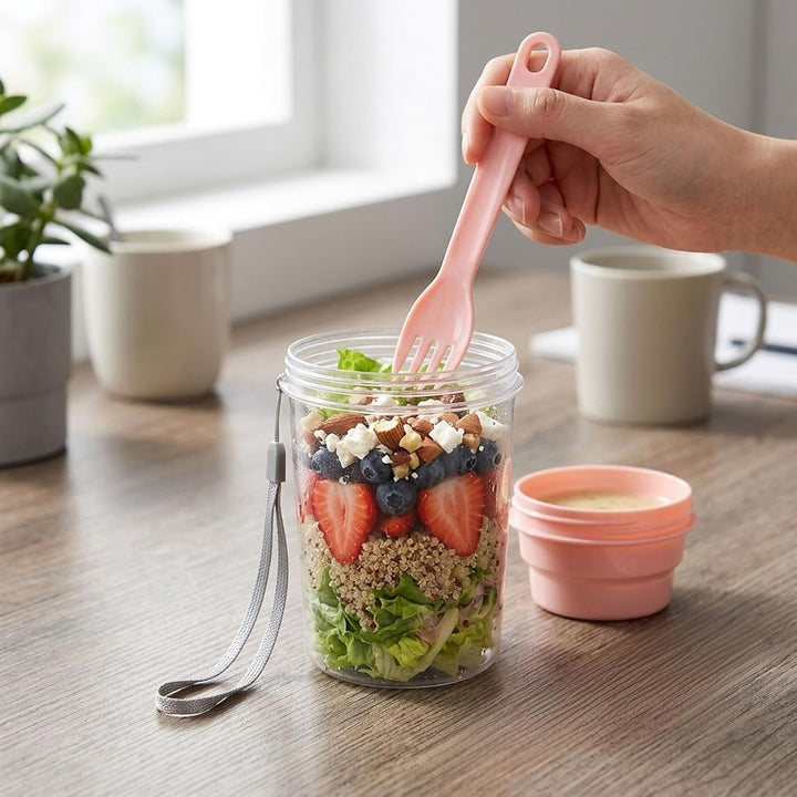 4er Set Müslibecher to Go mit Löffel, Wiederverwendbare Joghurt-Parfait-Becher, Overnight Oats Gläse