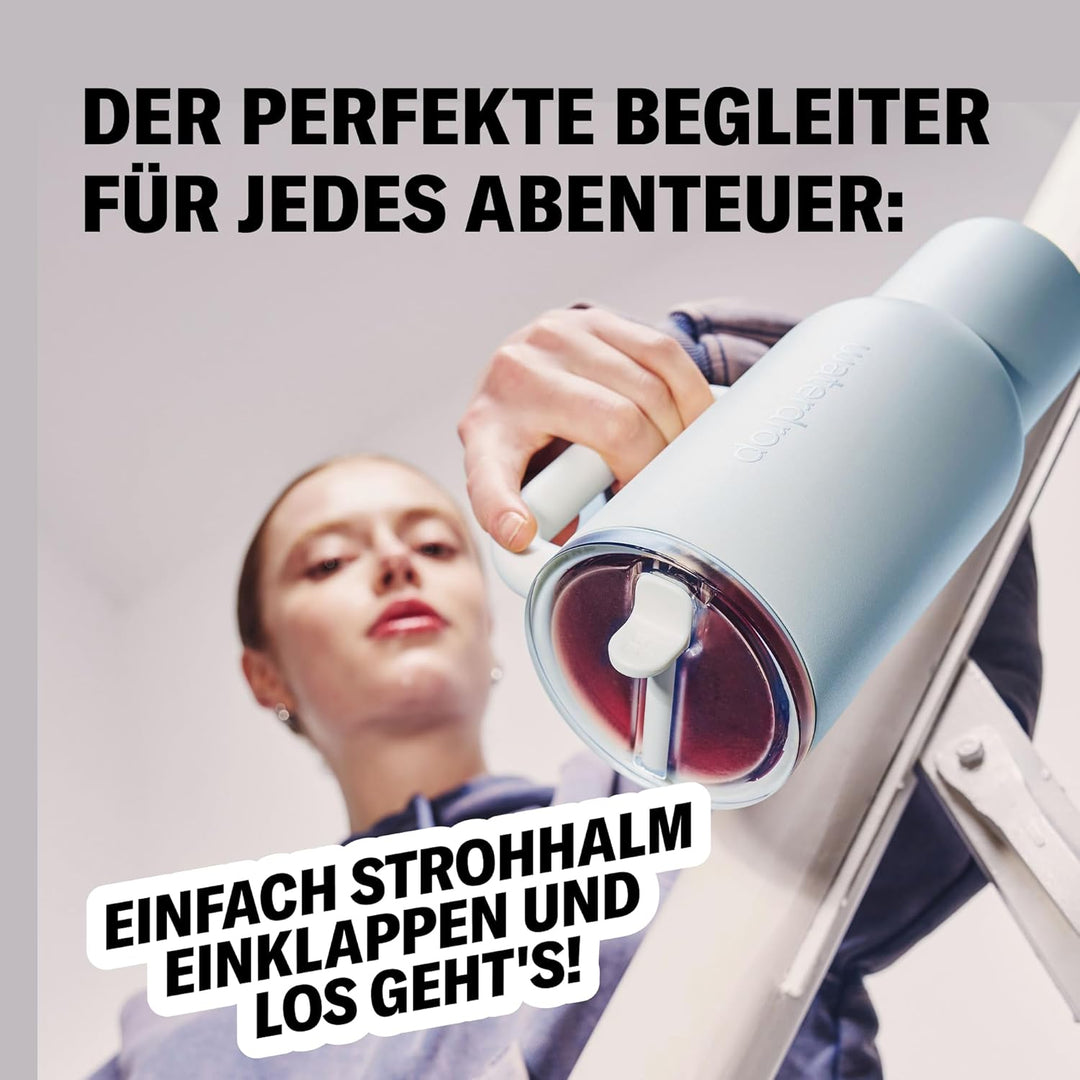 waterdrop® Thermobecher mit Strohhalm 1,1L – Auslaufsichere, robuste Trinkflasche mit aufklappbarem