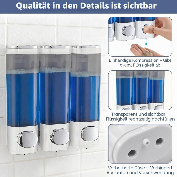 3 Kammern Shampoo Conditioner Dispenser, Seifenspender Wandbefestigung Shampoo Duschgel Spender ohne