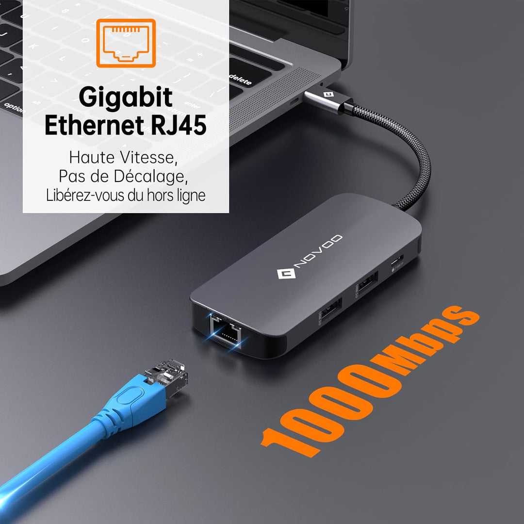 NOVOO USB C Hub 4K@60Hz USB C Docking Station HDMI 8-in-1 USB C Adapter Gigabit Ethernet mit 100W PD