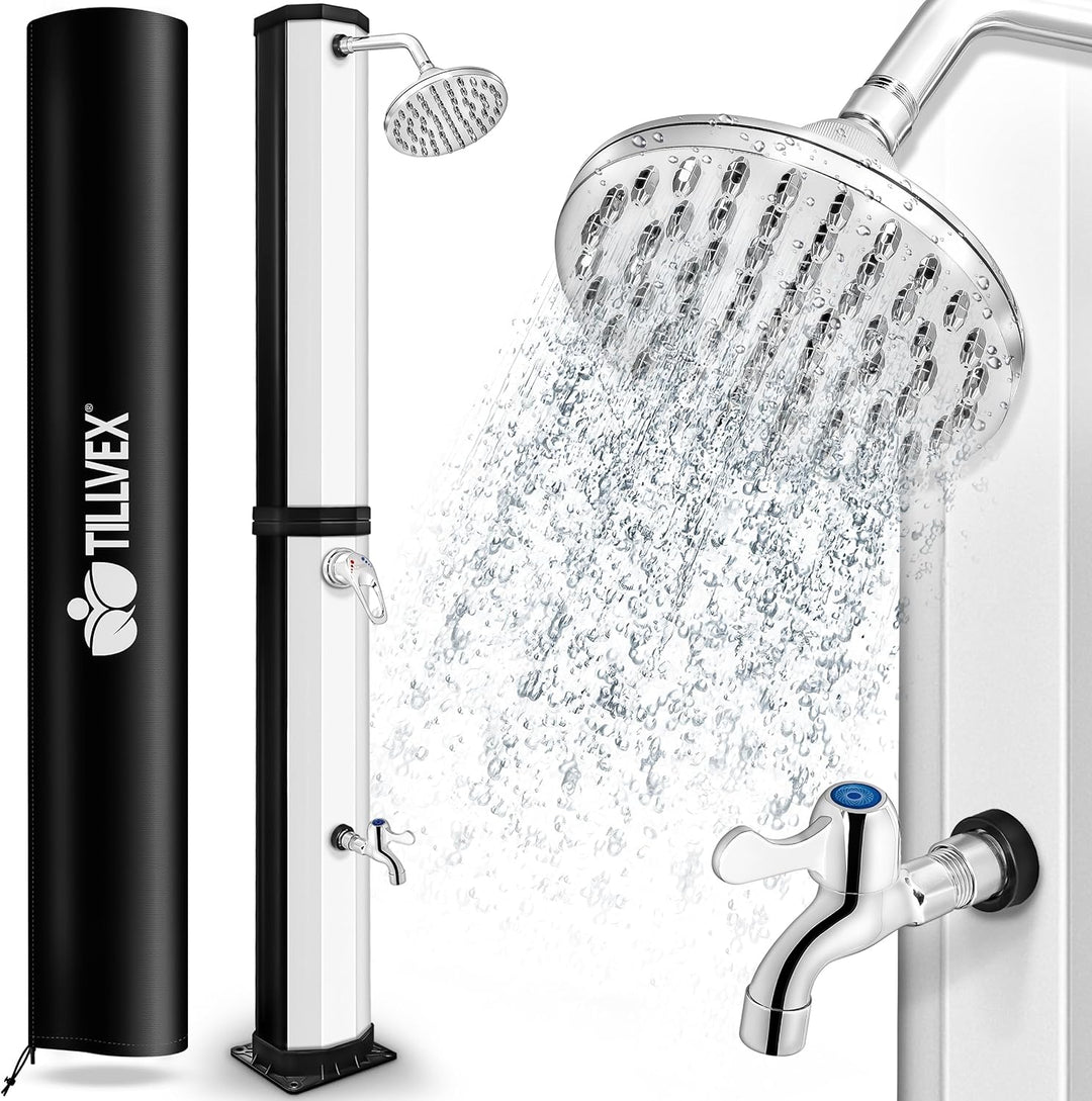 tillvex Solardusche 35 Liter inkl. Schutzhaube | Solar Garten-dusche warmes Wasser | Pooldusche Camp