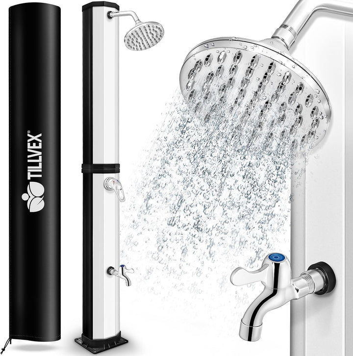 tillvex Solardusche 35 Liter inkl. Schutzhaube | Solar Garten-dusche warmes Wasser | Pooldusche Camp
