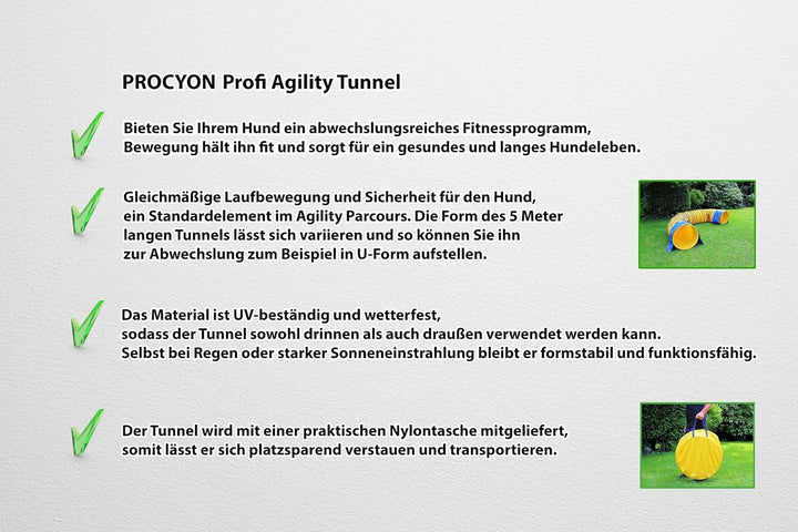 Procyon Profi Agility Tunnel 360° mit Stützsandsäcken nach FCI-Standard L=5m Ø60cm