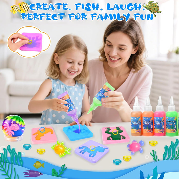 Dreamon Aqua Fairy Angelspiel Set, 71 PCS Magic Gel Water Kit mit 14 Farben, 2 Angelruten & 20 Forme