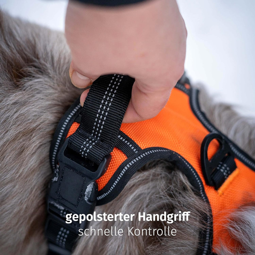 Floxik Hundegeschirr grau M | Anti Zug Brustgeschirr reflektierend &amp; gepolstert mit Haltegriff für m
