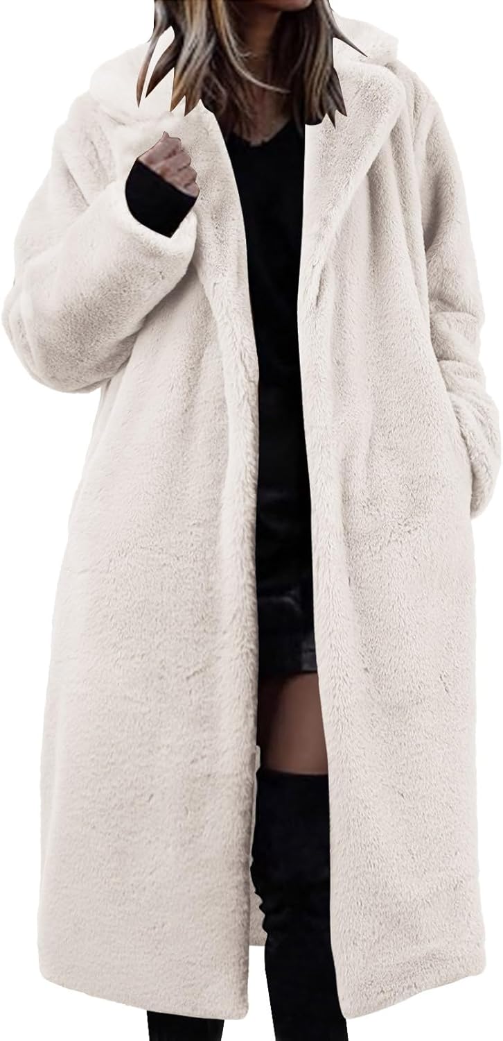 Duohropke Fellmantel Damen Mit Kapuze Lange Warm Winterjacke Faux Fur Mantel Kunstfell Frauen Elegan