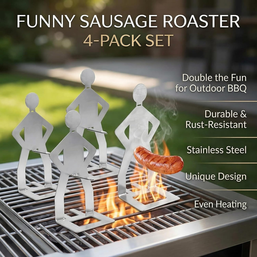 4 Stück Grillwursthalter Aus Edelstahl, Grill Geschenke für Männer, Kreativer Stehender Mann Wurst G
