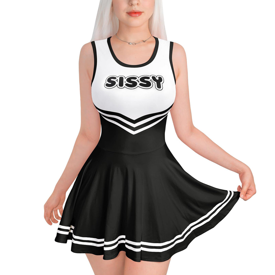 LittleForBig Damen Seidenweichen Ärmellose Overall Cheer Sissy Bodycon Mini Kleid Rock XS Schwarz, X