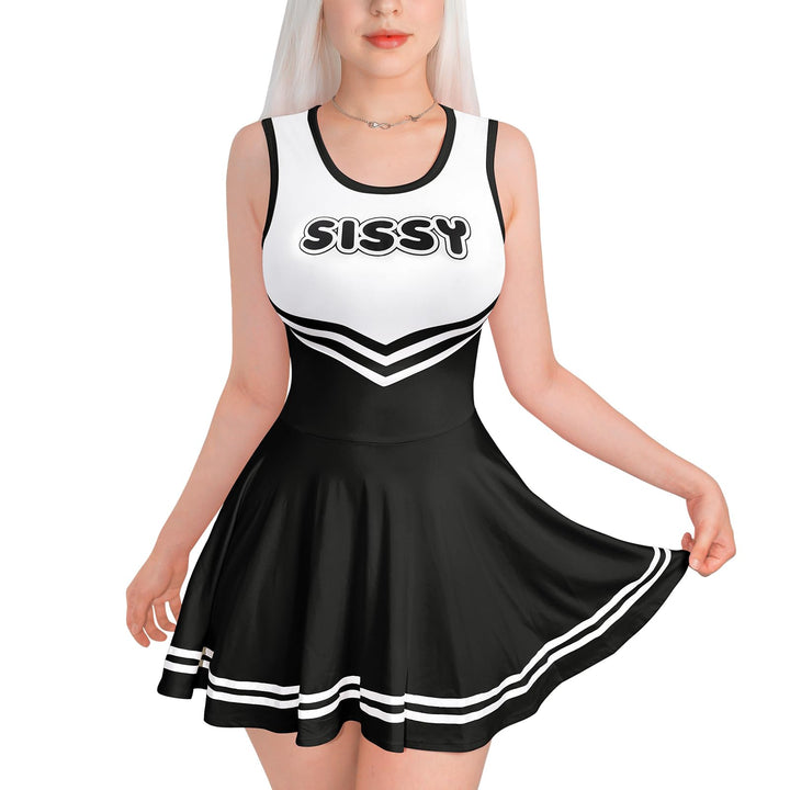 LittleForBig Damen Seidenweichen Ärmellose Overall Cheer Sissy Bodycon Mini Kleid Rock XS Schwarz, X