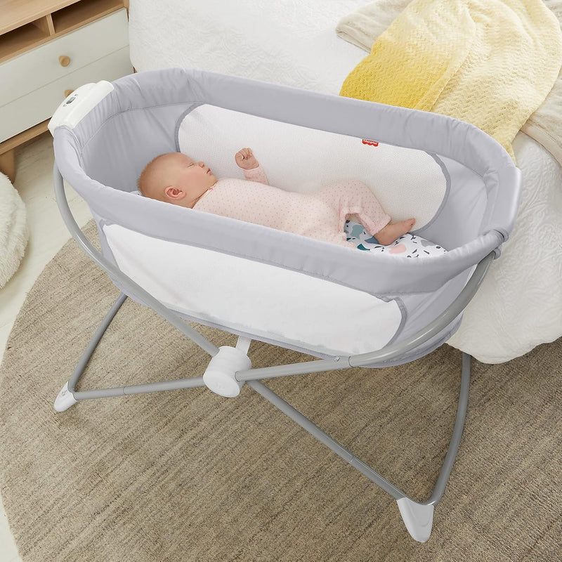 Fisher-Price GVG95: 3-in-1 Zusammenklappbares Beistellbettchen – Tragbare Wiege, Reisebett für Neuge