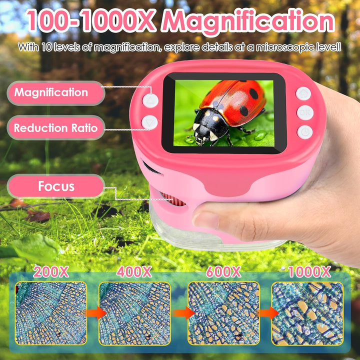 Mikroskop für Kinder, Vankarr 1000X Digitale Taschenmikroskop Tragbares Mini Handy Mikroskope mit 32