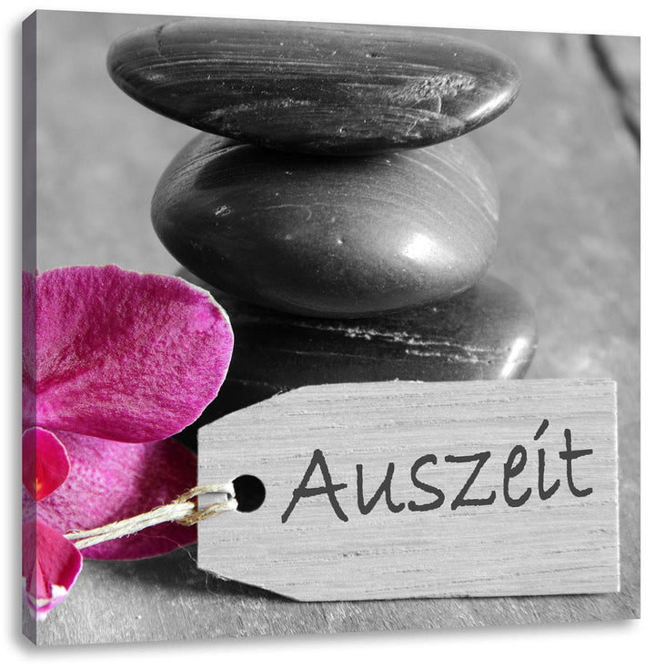 Pixxprint Orchidee mit Zen Steinen schwarz/weiss, Format: 70x70 auf Leinwand, 70x70